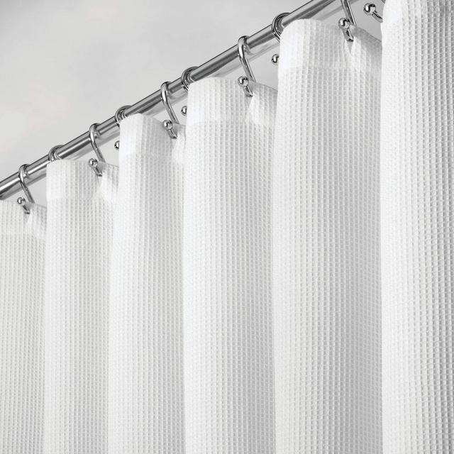 mDesign Extra Wide Premium 100% Cotton Waffle Weave Fabric Shower Curtain, Hotel Quality - for Bathroom Showers and Bathtubs, Super Soft, Easy Care - 108" x 72" - White