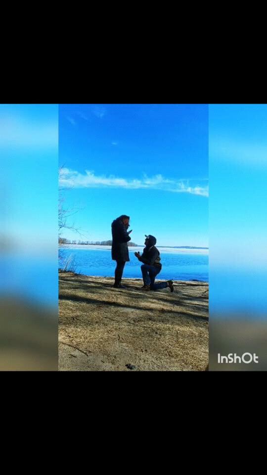 Proposal on Lake Mendota right outside of Dejope where we met.