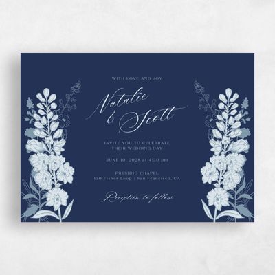 Blue Floral Wedding Invitation - Felce Landscape