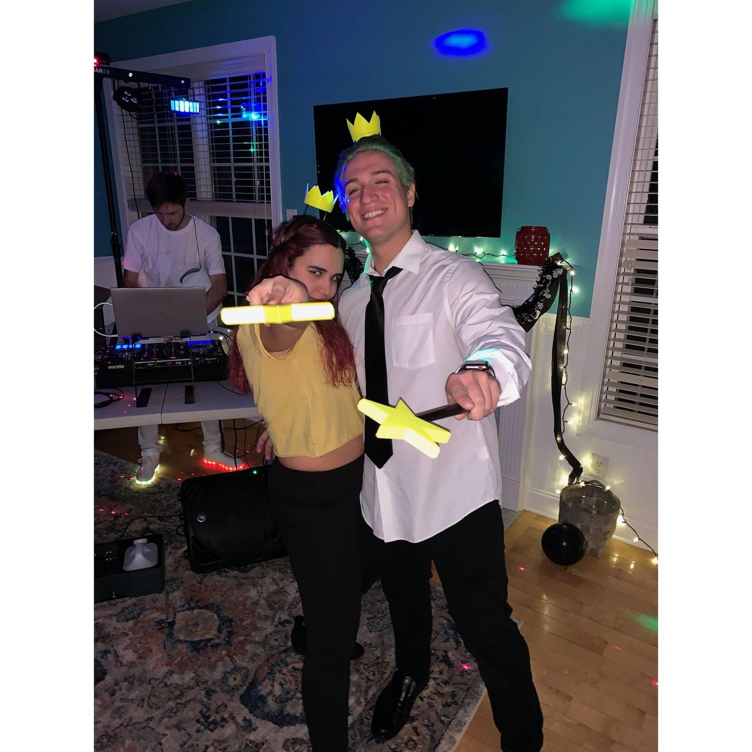 We dressed up as Cosmo and Wanda from Fairly Oddparents for Halloween!