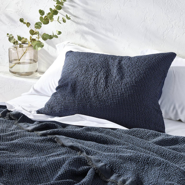 Standard Textured Waffle Pillow Sham Dark Mineral Blue - Casaluna™