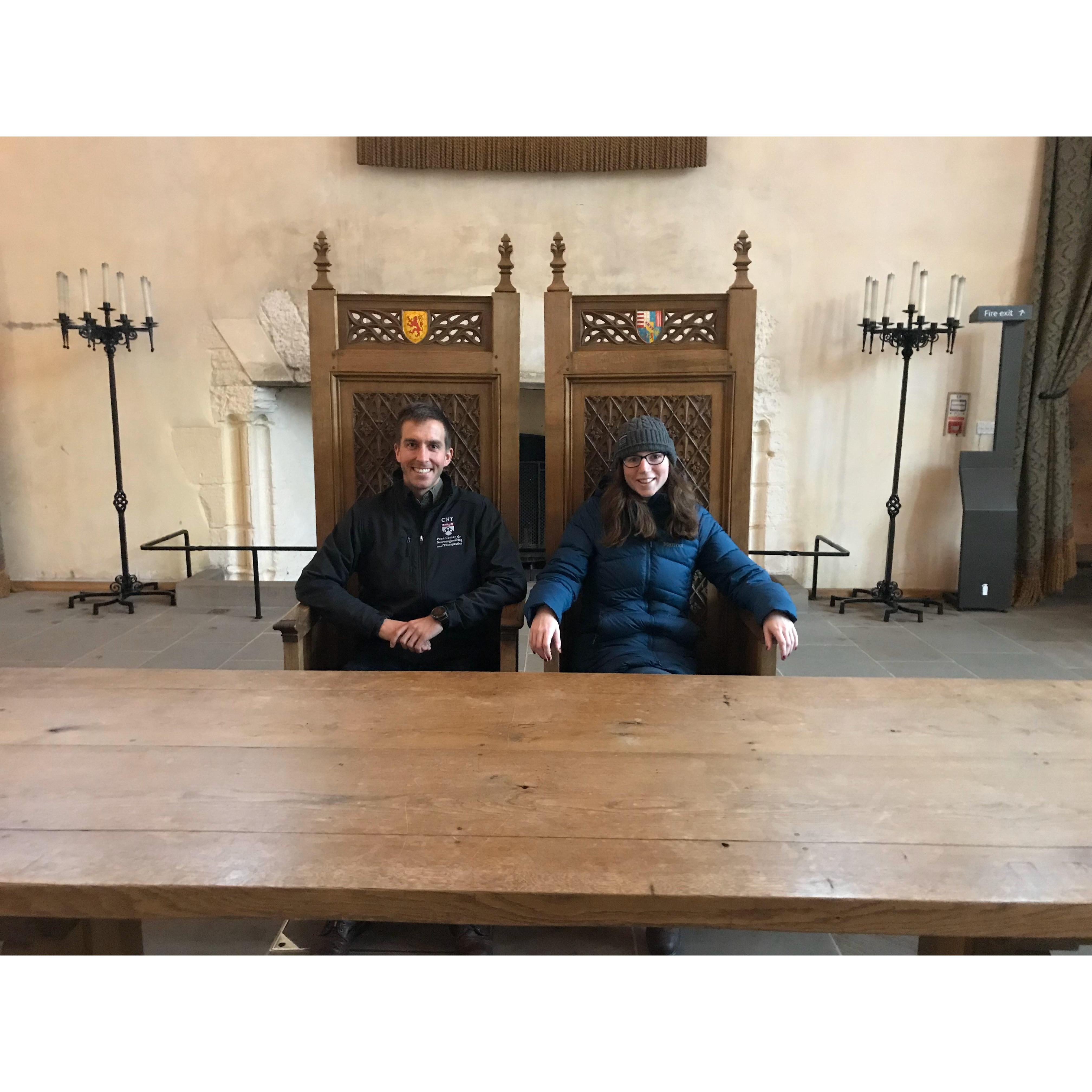 A laird with his lady on their rightful thrones at Stirling Castle in Scotland. November 2018.