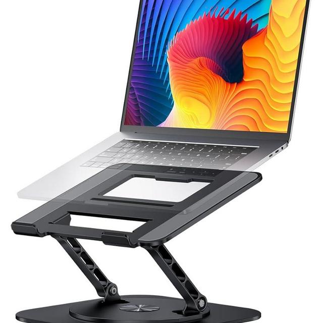 AOEVI Adjustable Laptop Stand with 360 Rotating Base, Computer Stand for Laptop Ergonimic Foldable Laptop Riser for Desk Compatible with MacBook Pro/Air Notebook up to 16 Inches, Black
