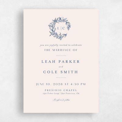 Linen, Blue Wedding Invitation - Heliconia Classic