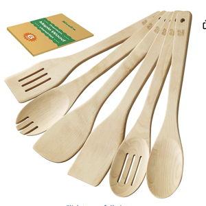 Riveira Maple Wooden Cooking Utensils Set of 6 Premium Non-Toxic Wooden Spoons & Spatula for Cooking