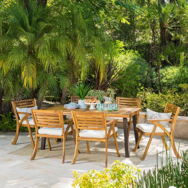 Della-Hermosa 7pc Acacia Wood Dining Set - Teak - Christopher Knight Home
