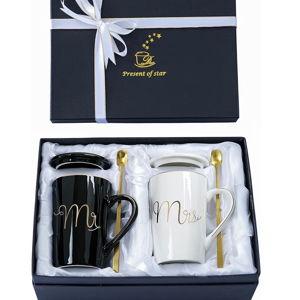 Jumway Mr and Mrs Coffee Mugs Set - Unique Wedding Gifts For Bride and Groom - His and Hers Anniversary Present Husband and Wife -Engagement Gifts For Him Her For Parents for Valentine's day