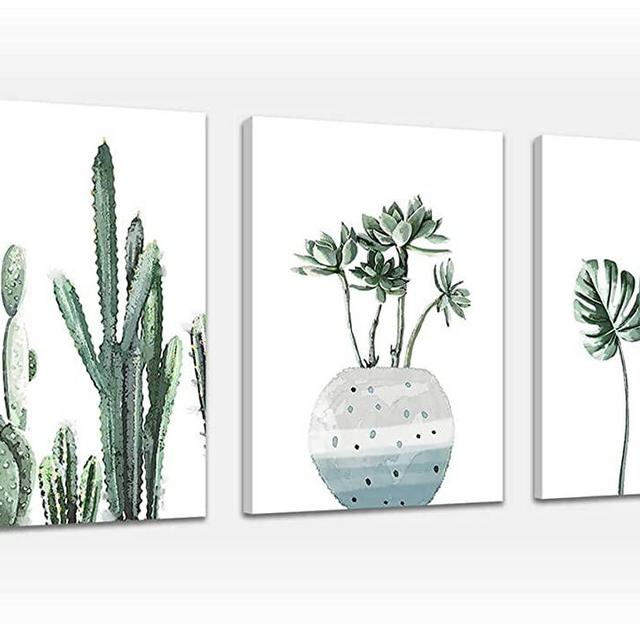 Canvas Wall Art Bathroom Wall Decor Green Leaf Simple Life Painting Wall Art for Bedroom Botanical Print Watercolor Prints Contemporary Canvas Artwork Cactus Print Turtle Planting Green Plants