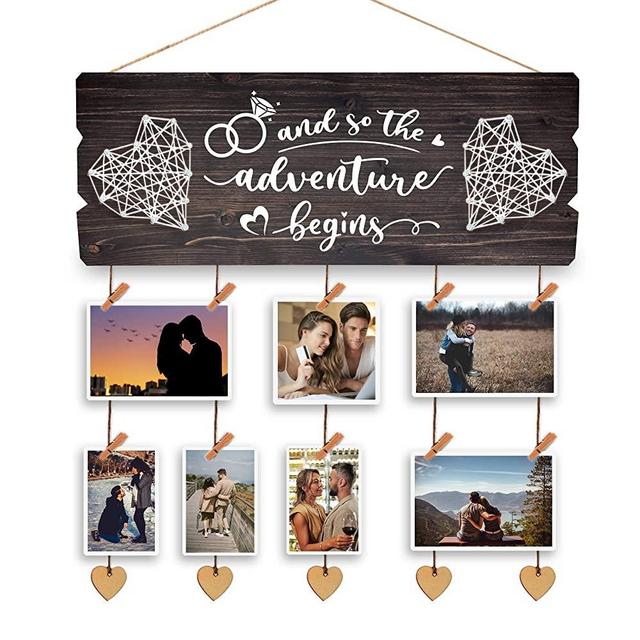 Yudarte Bridal Shower Gift for Bride - Wedding Engagement Gifts for Women Bride to Be - Couples Wall Picture Hanging Collage Board with Clips and Twine 15.8x6.0 Inches
