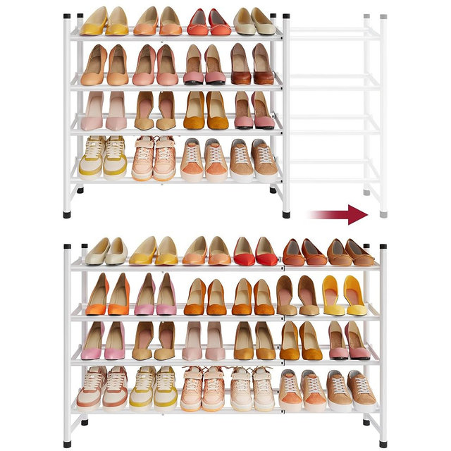 Tajsoon Expandable Shoe Rack for Closet 4 Tier, 29“-41“Adjustable & Stackable Shoe Shelf Storage, Metal Shoe Rack Organizer for Front Door Entrance, Closet, Garage, Entryway, White