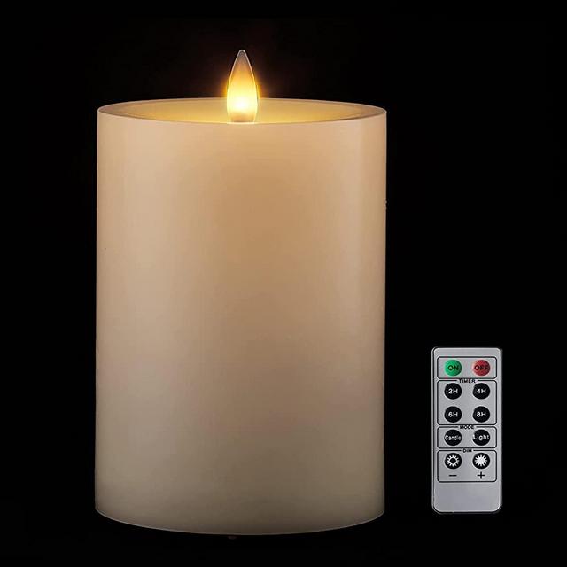 CozierGlow Flameless Pillar Candles Flickering with Remote Timer, Battery Operated LED Candles Up to 2000 Hours, 3D Moving Flame Real Wax Candles , D4 x H6, Remote Included (Ivory)
