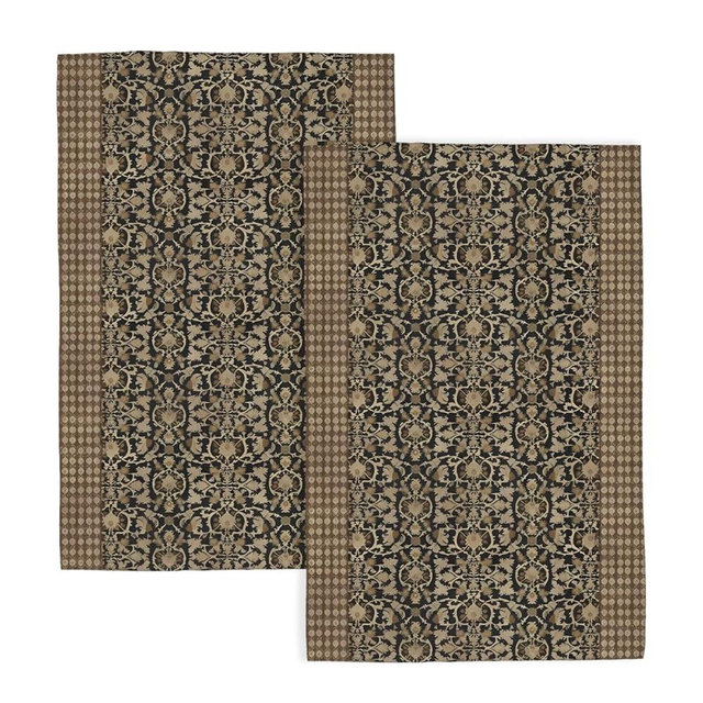 Brown Antique Block Print Kitchen Towels Vintage Floral Dish Towel 16×24 Inch Soft Absorbent Turkish Flowers Hand Cloths for Kitchen Drying Decore Set of 2