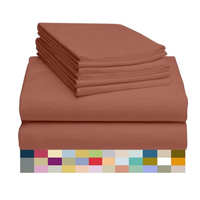 LuxClub 6 PC Sheet Set Bamboo Sheets Deep Pockets 18" Eco Friendly Wrinkle Free Sheets Hypoallergenic Anti-Bacteria Machine Washable Hotel Bedding Silky Soft - Salmon Pink California King
