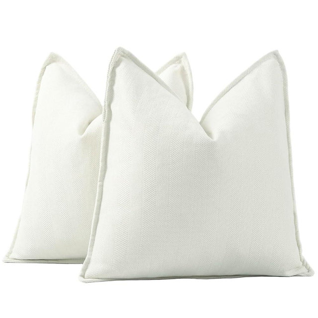 MADIZZ Textured Chenille Throw Pillow Covers Set of 2 Super Soft Decorative Pillow Covers Boho Cushion Covers Modern Pillowcases Farmhouse Home Decor for Sofa Bedroom 26x26 inch White