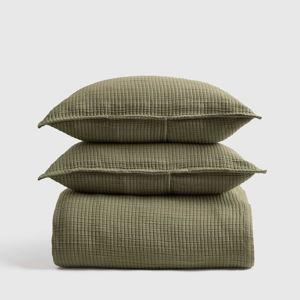Organic Ribbed Cotton Coverlet in Olive- King
