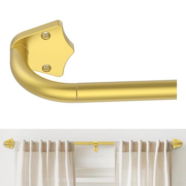 UIOSANRT Wrap Around Curtain Rod for Windows 32 to 76 inch Adjustable, Gold Curtain Rod 5/8 inch Diameter, Wall/Ceiling Mount Blackout Curtain Rods for Outdoor/Indoor