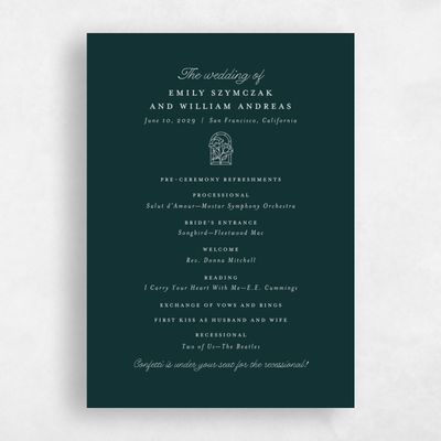 Dark Emerald, Green Wedding Program - Vianne