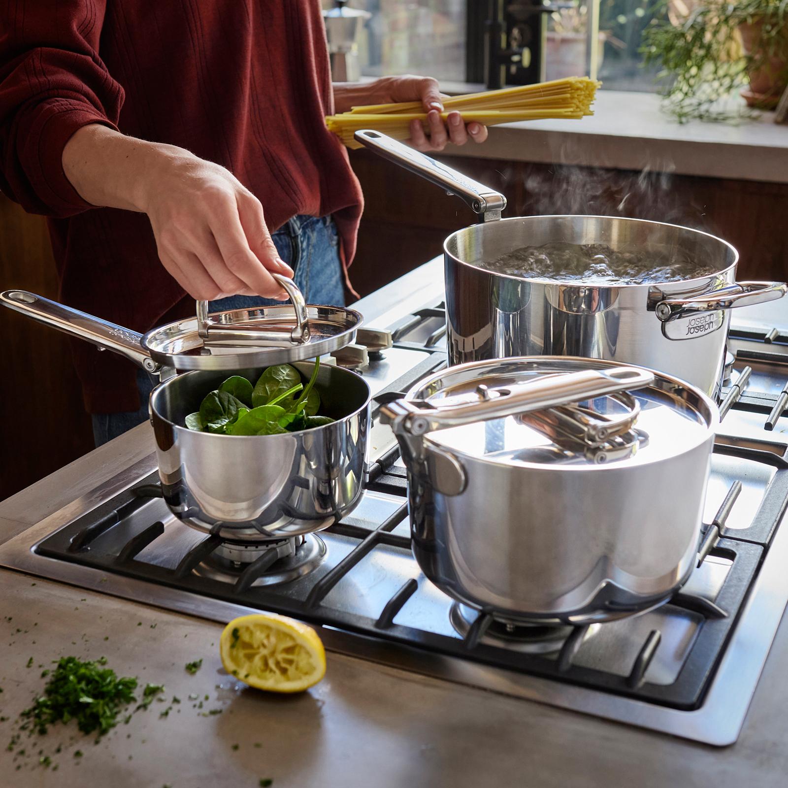 Joseph Joseph, Space Steel 6-Piece Saucepan Set with Folding