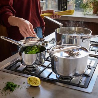 Space Steel 6-Piece Saucepan Set with Folding Handles