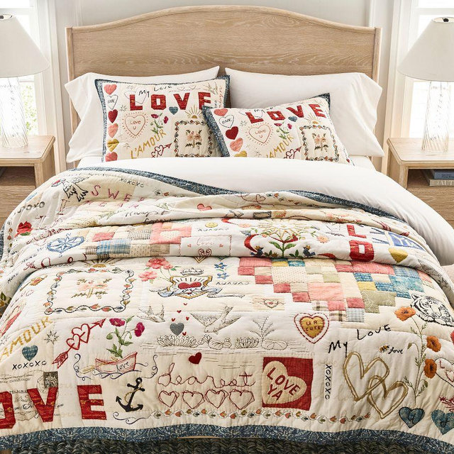 Devin Embroidered Love Quilt, Multi, King/Cal. King