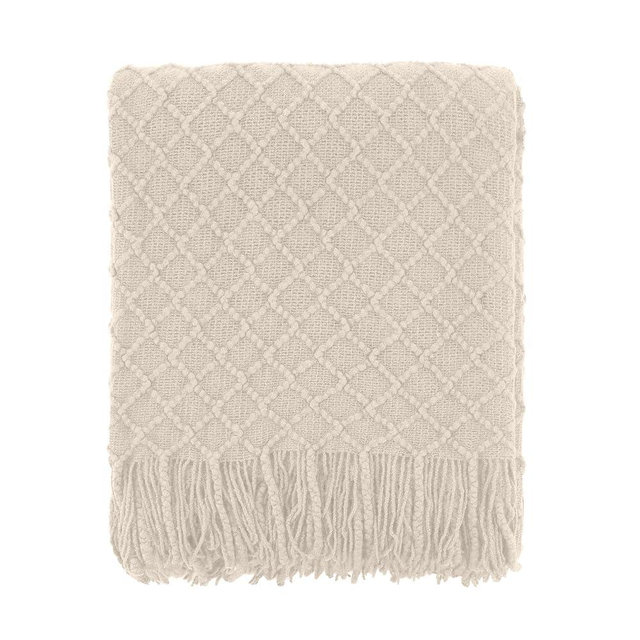 CREVENT Farmhouse Boho Knitted Throw Blanket for Couch Sofa Chair Bed Home Decoration, Soft Warm Cozy Light Weight for Spring Summer Fall (60''X80'' Beige)