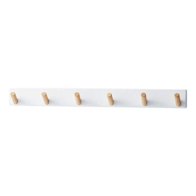 Yamazaki Home Tosca Wall-Mounted Saving Coat Hanger- Modern Jacket Holder - Steel + Wood