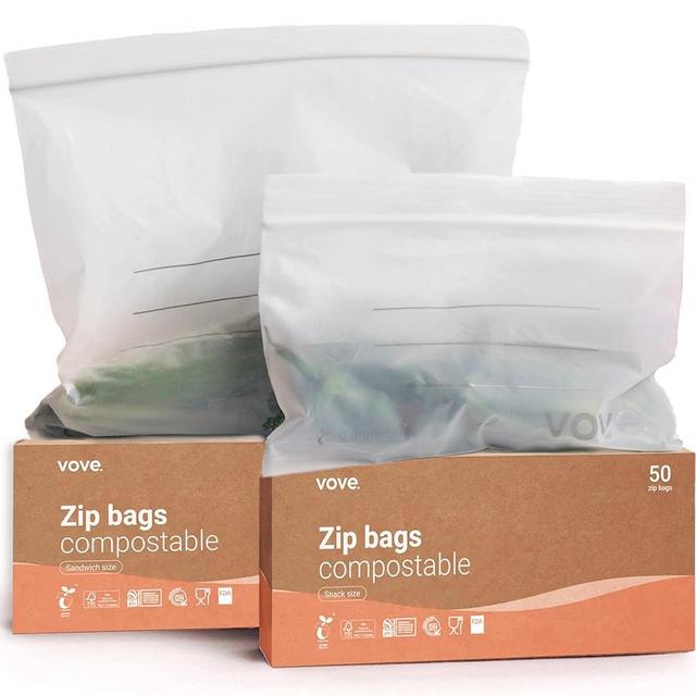 Vove | Plant-Based Zip Lock Bags | Resealable, Bio and Eco-Friendly | Zip Freezer Bags | Sandwich, Snacks and Vegetable bags | Plastic alternative | 50 bags