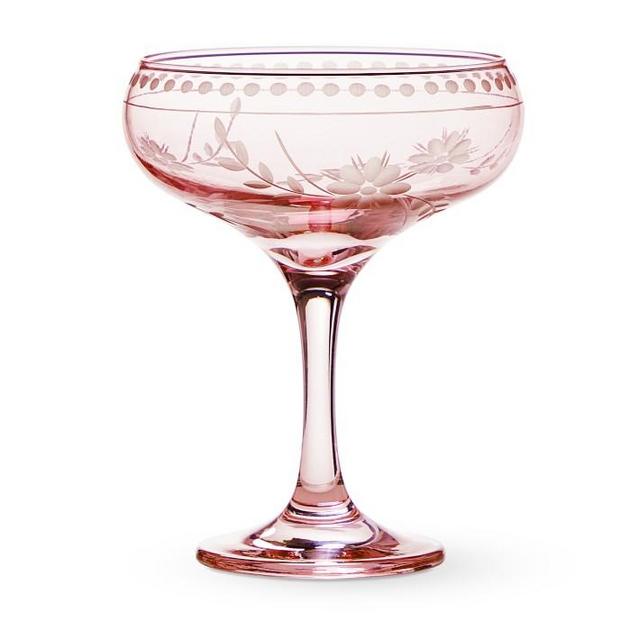 Vintage Etched Coupe Glasses, Set of 4, Pink