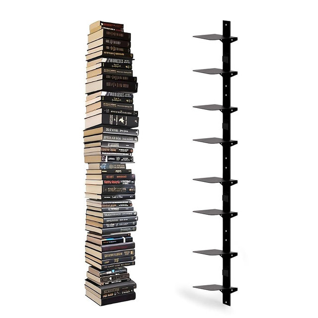 Defined Deco Black Floating Bookshelves-Invisible Floating Bookshelf for Wall -8 Tier Wall Bookshelves,Vertical Spine Book Tower,Heavy-Duty Metal Book Organizers for Home,Office,Living Room,Pack of 4.