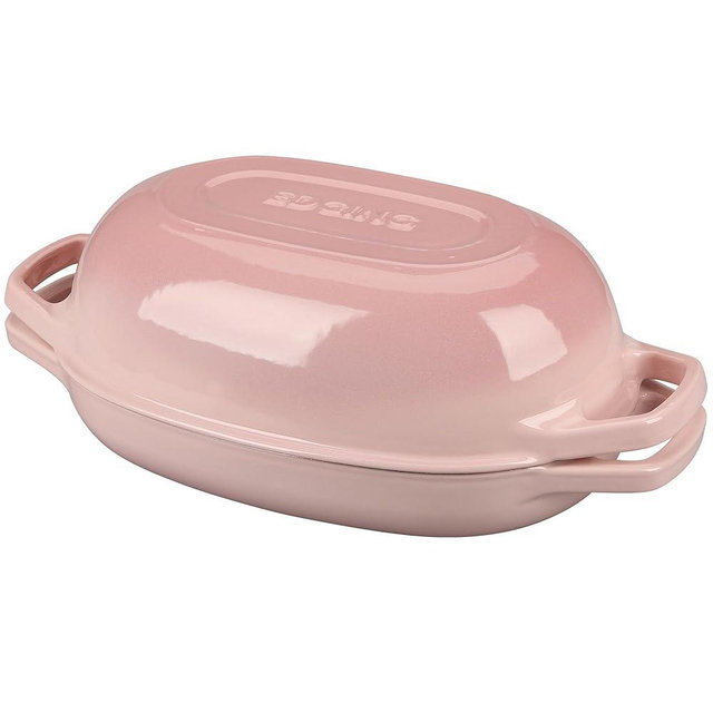 EDGING CASTING Enameled Cast Iron Oval Dutch Oven Pot with Lid, Dutch Oven for Sourdough Bread Baking, Oval Bread Pan, 5qt, Pink