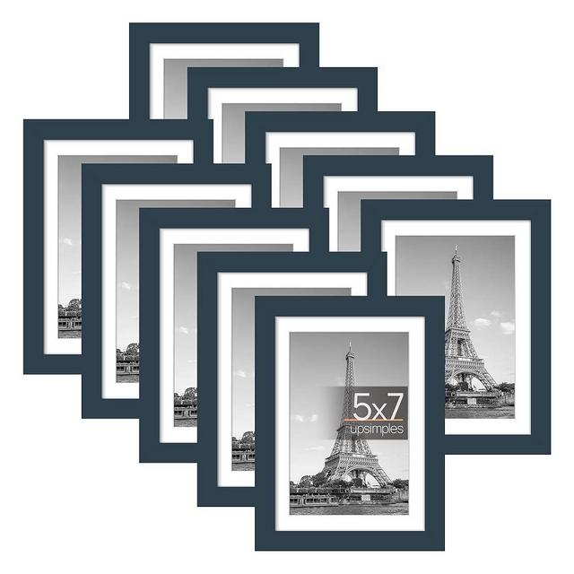 upsimples 5x7 Picture Frame Set of 10, Display Pictures 4x6 with Mat or 5x7 Without Mat, Multi Photo Frames Collage for Wall or Tabletop Display, Navy Blue