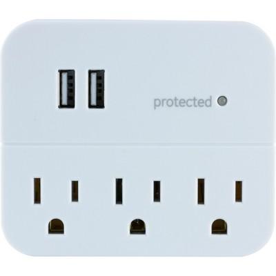 GE 3-Outlet 2 USB Port Surge Protector Tap, White