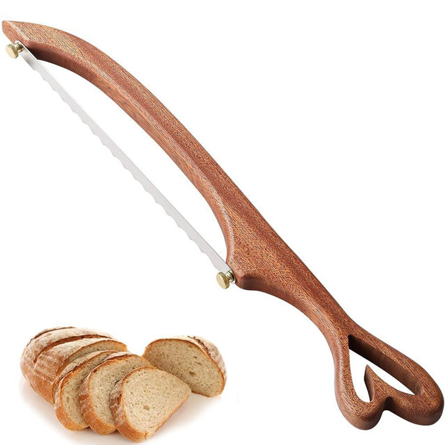 IKIWDMOO Sourdough Bread Knife for Homemade Bread Slicing, Sourdough Bread Cutter Slicer, Wooden Bread Bow Knife for Sourdough, Bread Saw (Loving heart)