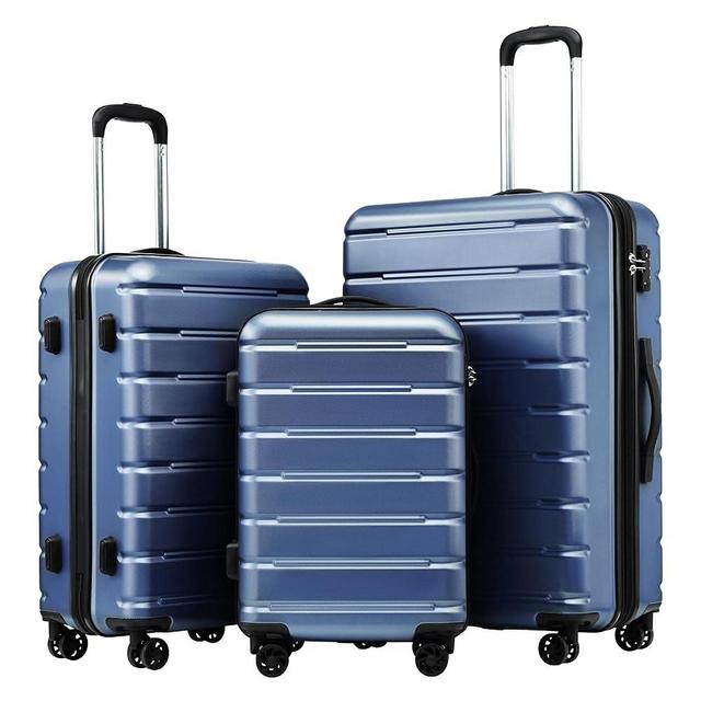 Coolife Luggage Suitcase Carry-on Spinner TSA Lock USB Port Expandable (only 28’’) Lightweight Hardside Luggage (Ice Blue, 3 piece set)