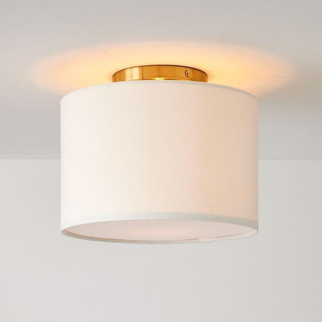 Drum Shade Flushmount Antique Brass White Linen (12")