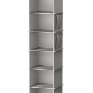 Hanging Closet Organizer and Storage, 6-Shelf Closet Hanging Shelves | Sturdy Bamboo Structure Cloth Hanging Storage, Sweater Organizer, 11.8” x 11.8” x 47.2”, Light Grey