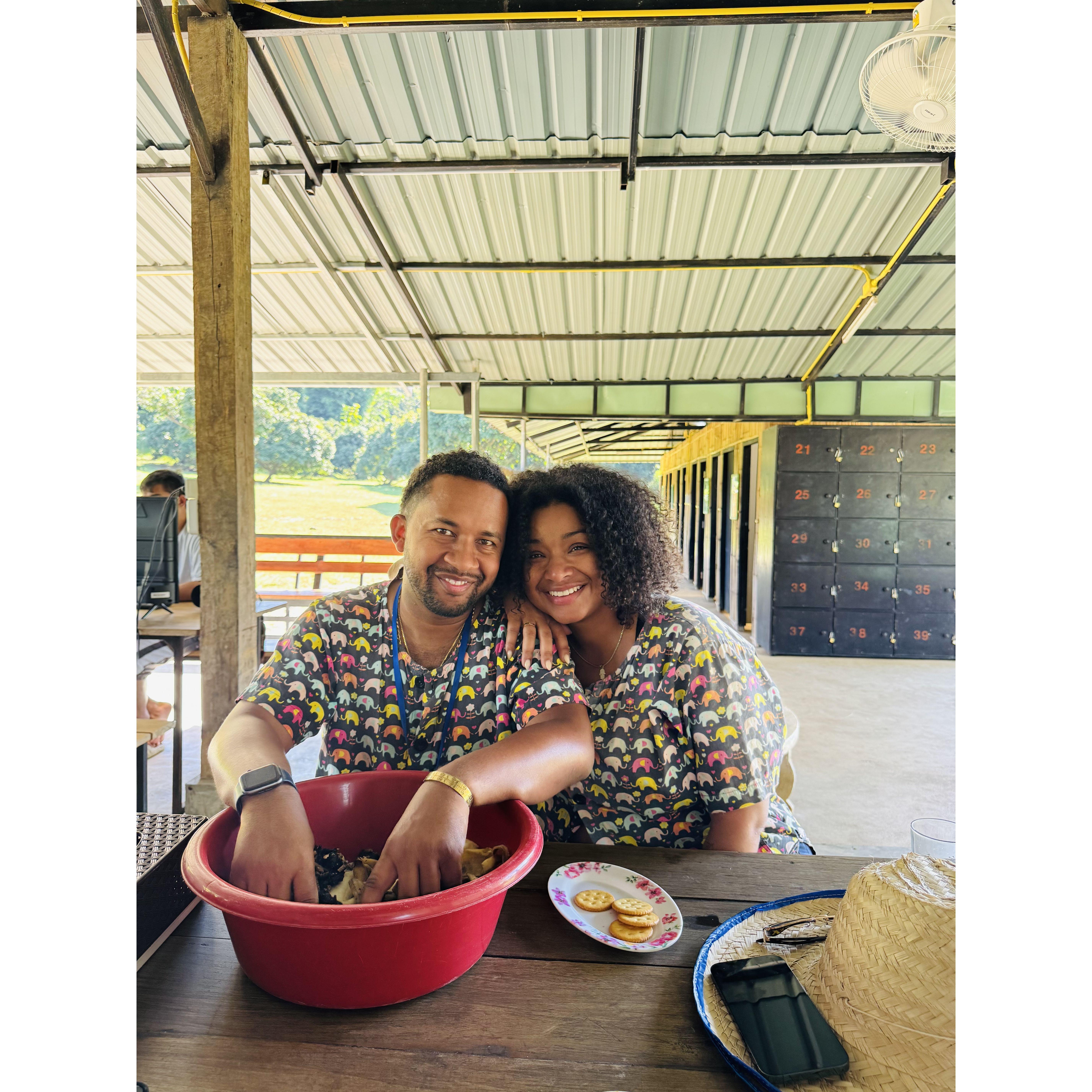 Making food for the elephants in Chang Mai, Thailand