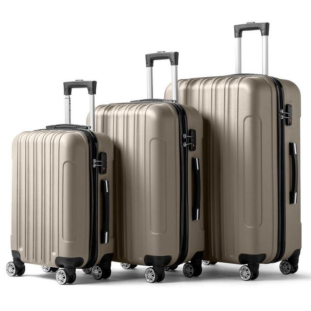 Karl home Luggage Sets 3 Piece, Hardside Carry on Suitcase Sets with Spinner Wheels & TSA lock, Portable Lightweight ABS Luggages for Travel, Business - Champagne, 20/24/28in