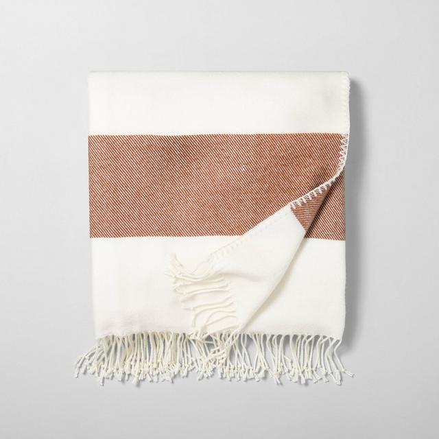 50" x 60" Border Stripe Throw Blanket Pumpkin Brown / Sour Cream - Hearth & Hand™ with Magnolia