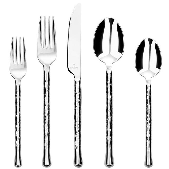 LINZOM Glam 20-Piece Hand-Forged Set for 4, 18/10 Stainless Steel Flatware, Mirror Polished, Dishwasher Safe, Cutlery Set for Home Kitchen Hotel Restaurant Wedding