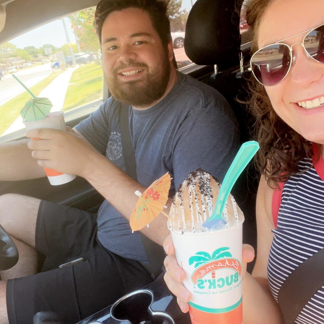 Aubree's first time trying a Bahama Buck's slushy.