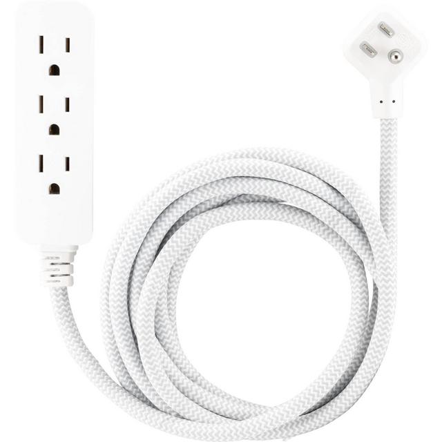 GE 3-Outlet Grounded Extension Cord 15' Braided Cord Gray/White