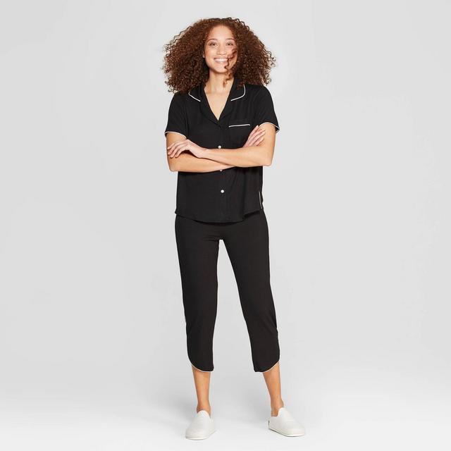 Women's Beautifully Soft Notch Collar Cropped Pajama Set - Stars Above™ Black M
