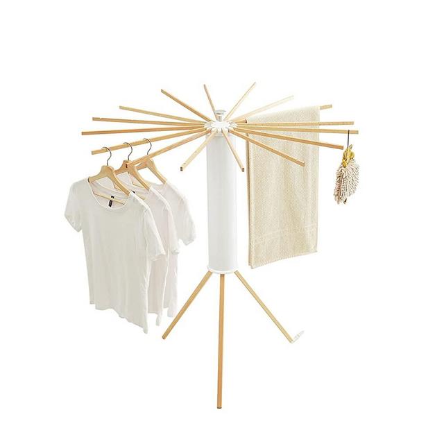 JOOM Tripod Clothes Drying Rack, Garment Rack Portable and Foldable Space Saving Laundry Drying Rack ，Octopus Drying Rack Floor Folding Balcony Bedroom Solid Wood Invisible Household （White）