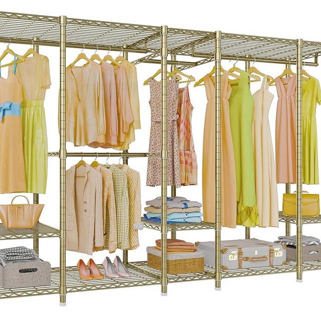 VIPEK V50 Extra Large Portable Closet Rack Bedroom Armoire Freestanding Wardrobe Closet, Heavy Duty Clothes Rack Multi-Functional Metal Clothing Rack for Hanging Clothes, Max Load 1300lbs, Gold