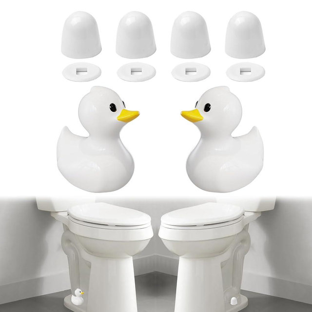 MENNTY 2Pack Ceramic White Duck Toilet Bolt Covers Decorative & 4Pack Round Caps with Washers, Cute Bathroom Decor Toilet Floor Screw Covers Christmas-Gifts for Women