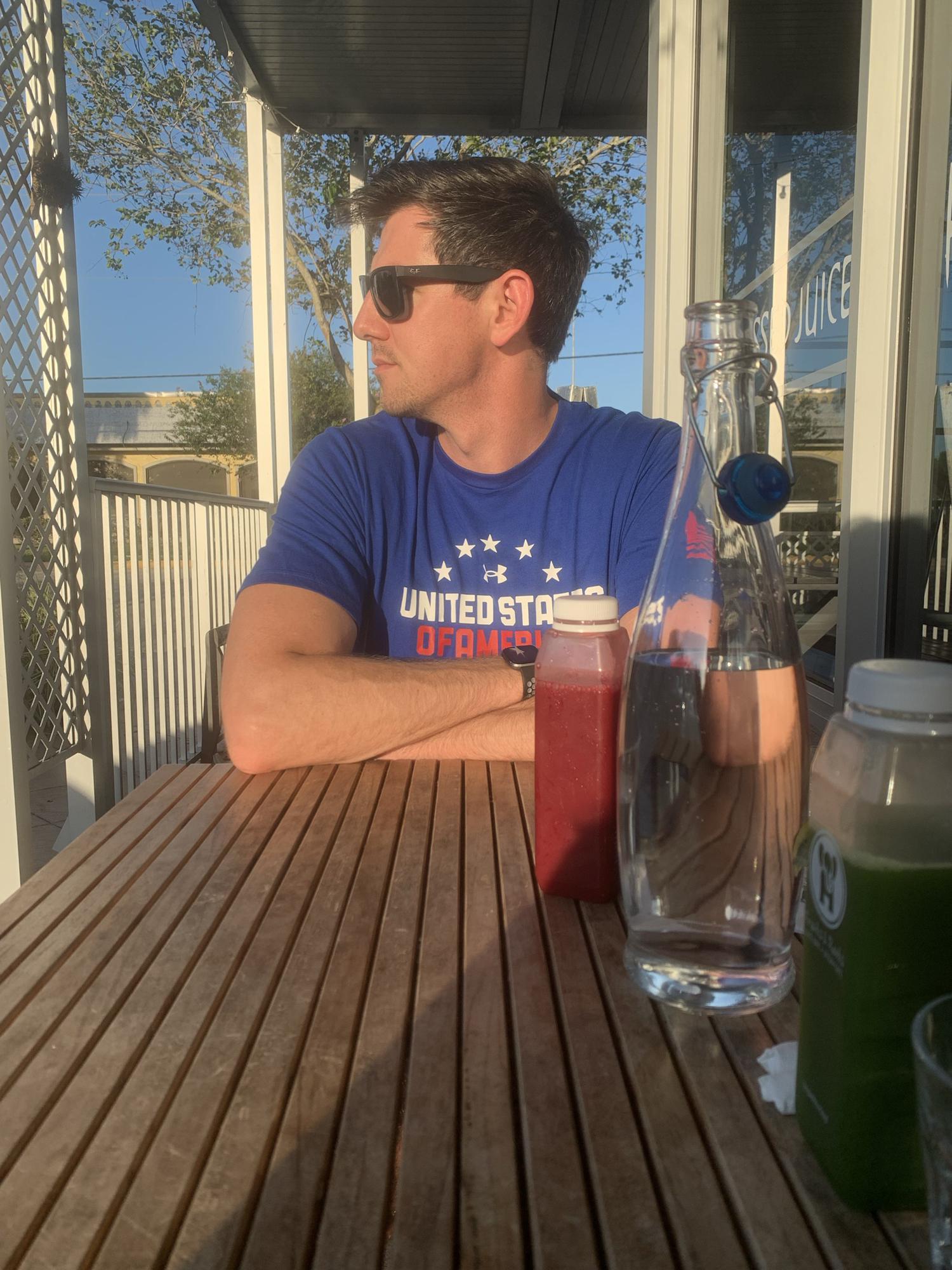 Chris looking like a model on a random dinner date.