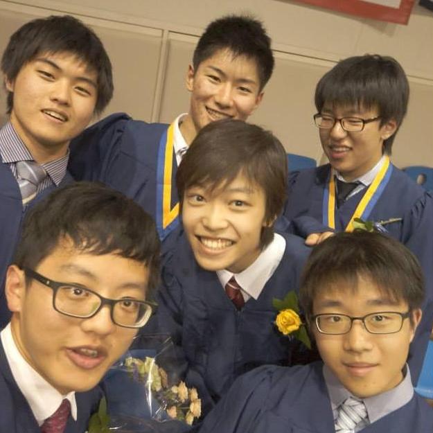 Yong, Kent (valedictorian), Chance (salutatorian), Yuki, Heesang, and Junpyo: High school graduation. Yong received science award at the graduation. (2014, Tokyo, Japan)