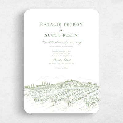 Green Rounded Wedding Invitation - Fico Portrait
