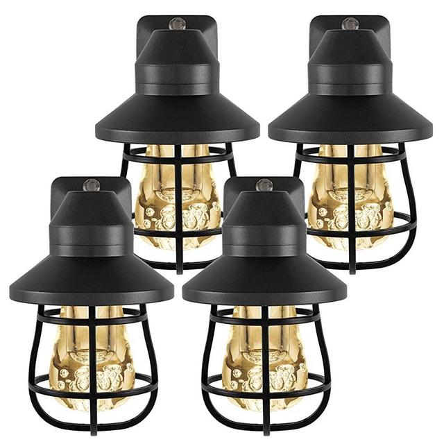 GE Vintage LED Night Light, Plug-in, Dusk-to-Dawn Sensor, Farmhouse, Rustic, Home Décor, UL-Certified, Ideal for Bedroom, Bathroom, Kitchen, Hallway, 62461, Black, 4 Pack